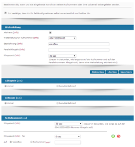 Configuration of incoming calls to other phone numbers or your voicemail to be forwarded.